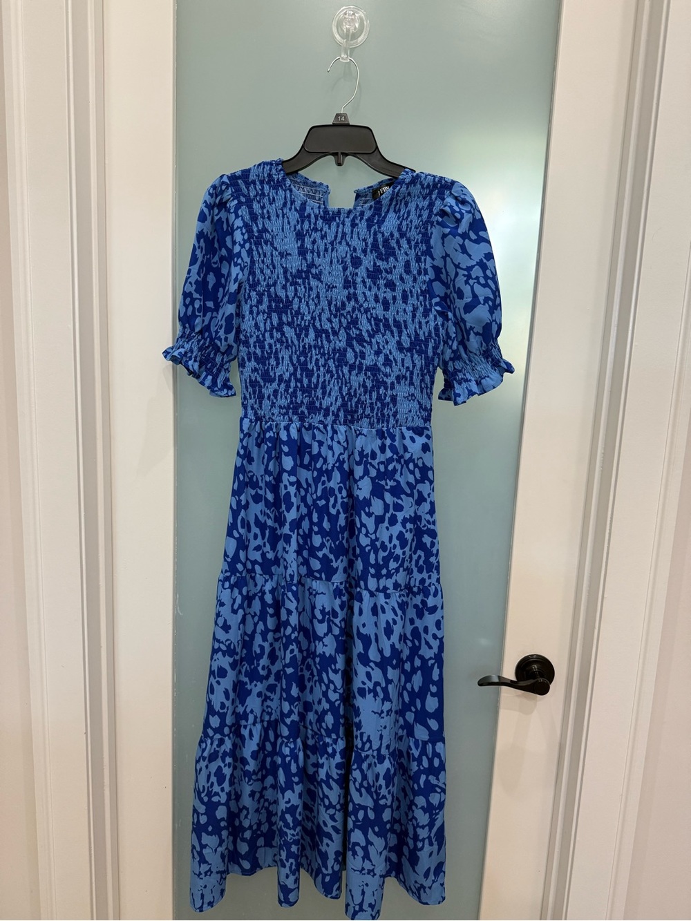 Blue Printed Smocked Maxi Dress